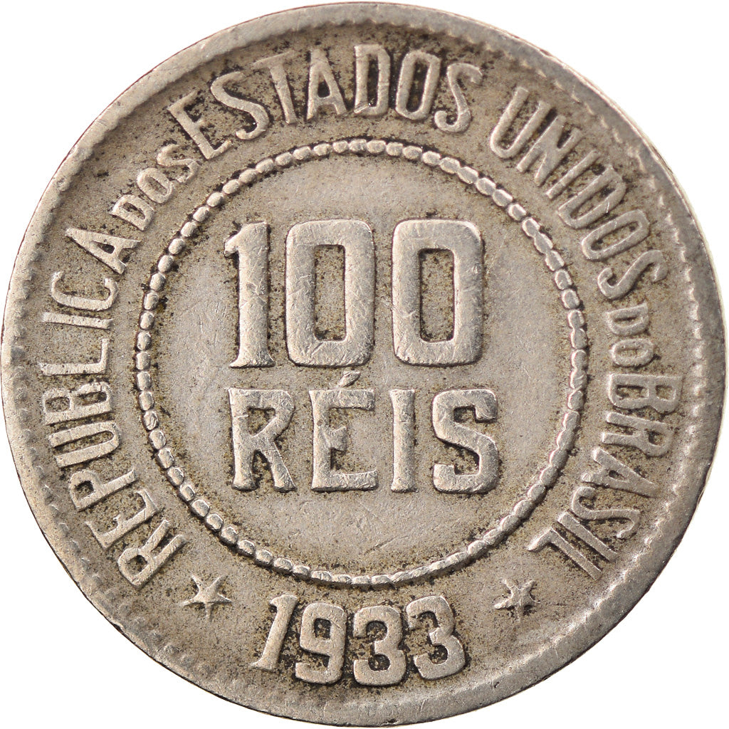Coin, Brazil, 100 Reis, 1933, EF(40-45), Copper-nickel, KM:518