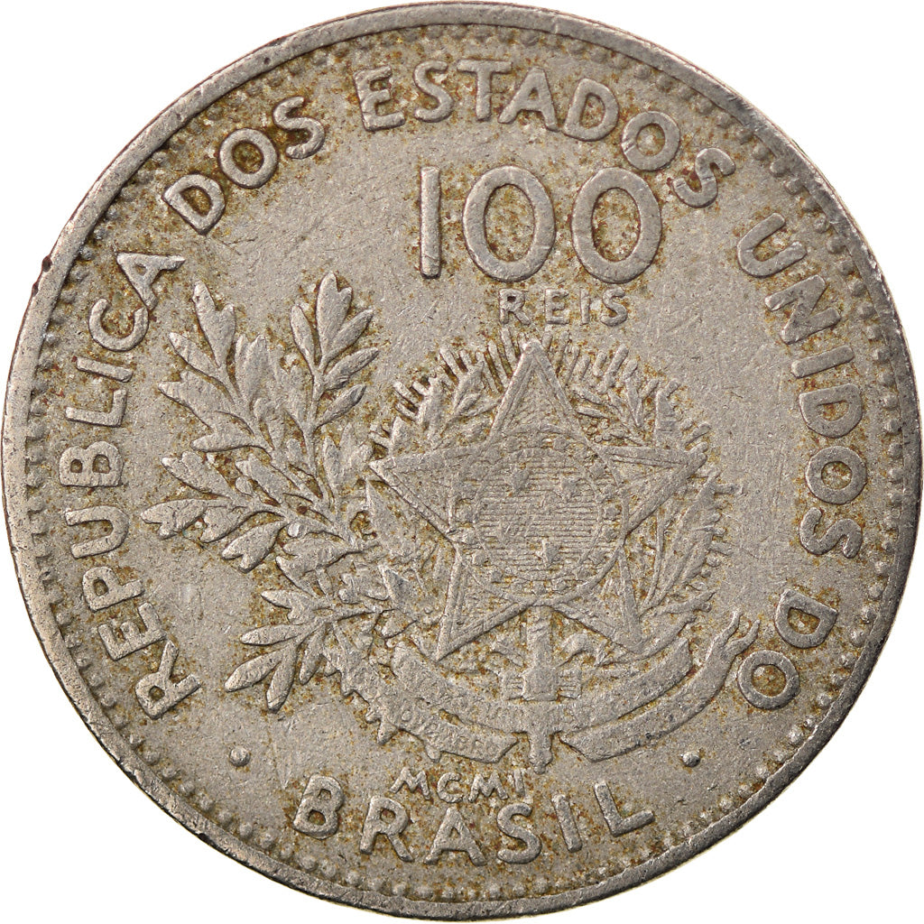 Coin, Brazil, 100 Reis, 1901, EF(40-45), Copper-nickel, KM:503