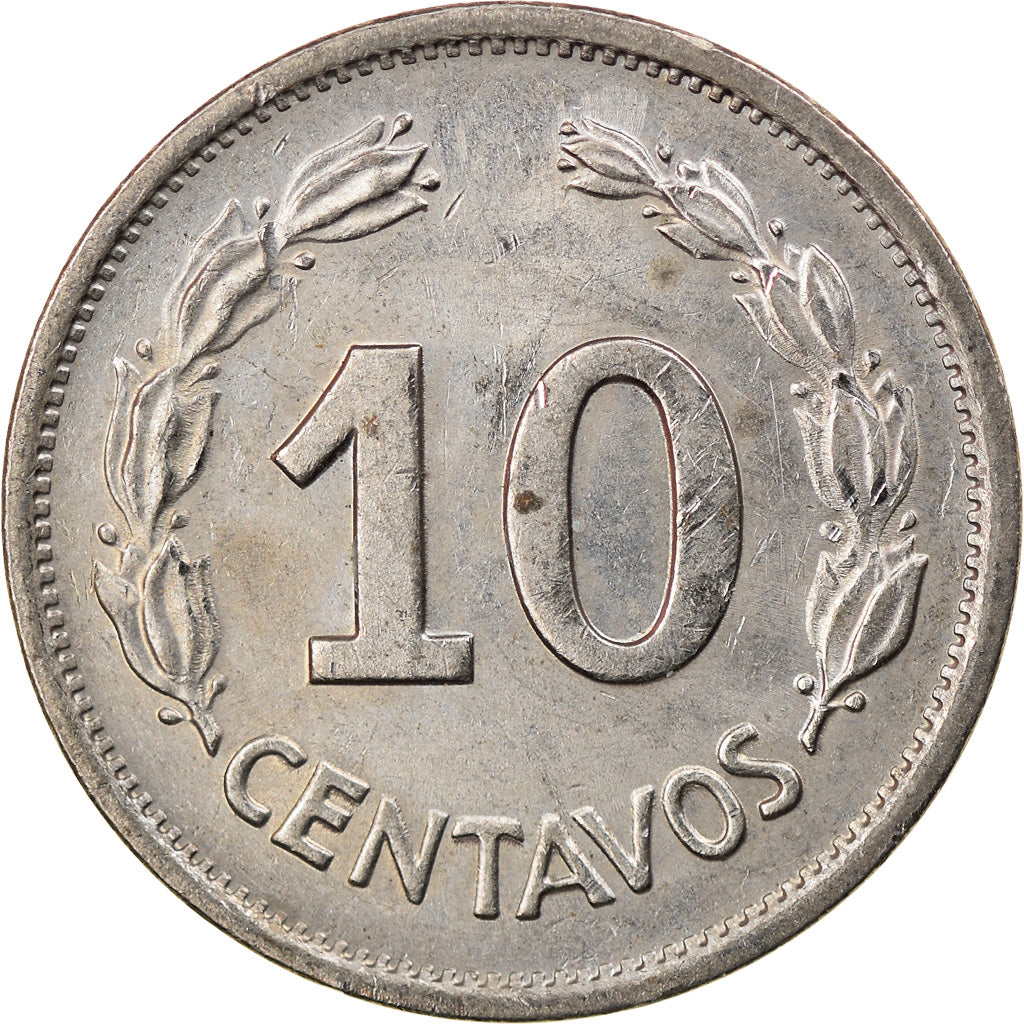 Coin, Ecuador, 10 Centavos, Diez, 1976, EF(40-45), Copper-Nickel Clad Steel
