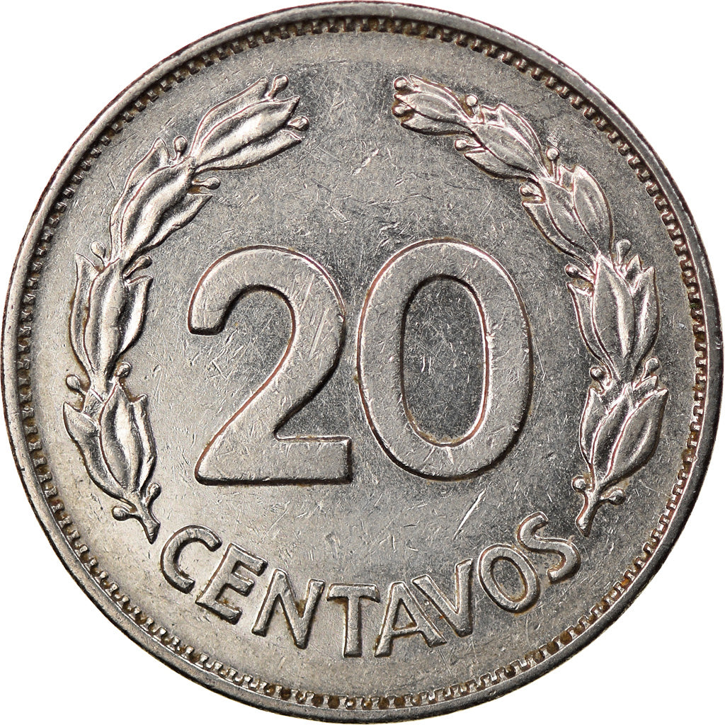 Coin, Ecuador, 20 Centavos, 1972, EF(40-45), Nickel Clad Steel, KM:77.1c