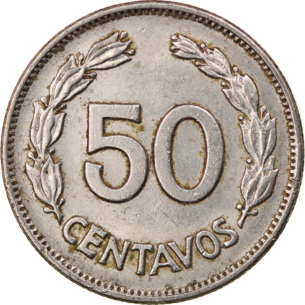 Moneda, Ecuador, 50 Centavos, Cincuenta, 1975, MBC, Níquel recubierto de acero