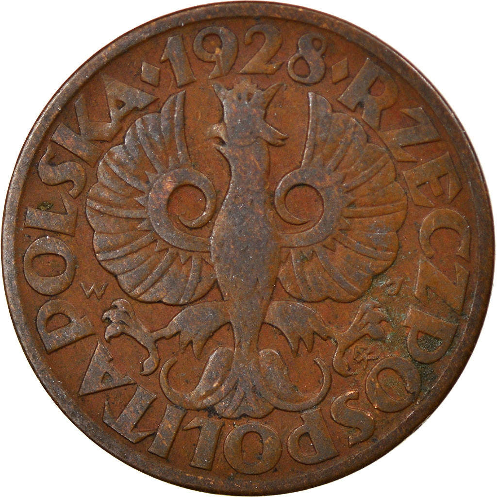 Moeda, Polónia, 5 Groszy, 1928, Warsaw, EF(40-45), Bronze, KM:10a