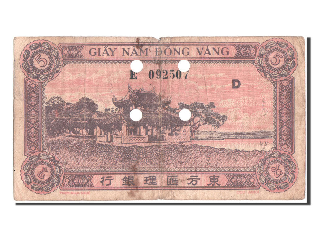 French Indo-China, 5 Piastres, KM #64, VF(20-25)