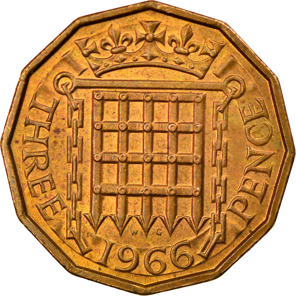 Coin, Great Britain, Elizabeth II, 3 Pence, 1966, EF(40-45), Nickel-brass