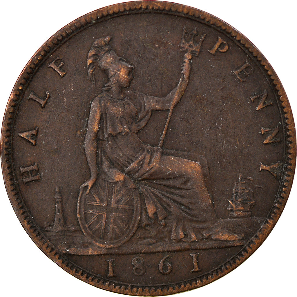 Coin, Great Britain, Victoria, 1/2 Penny, 1861, VF(30-35), Bronze, KM:748.2