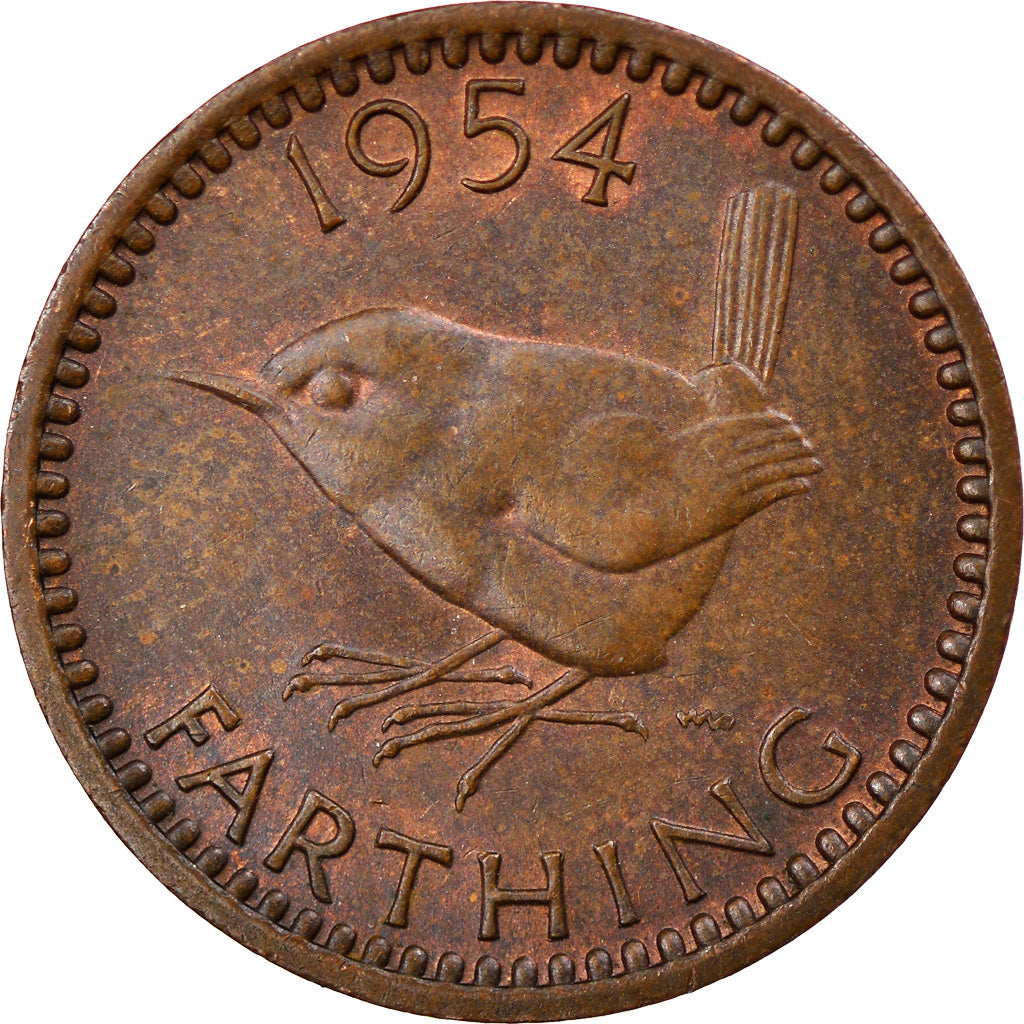 Coin, Great Britain, Elizabeth II, Farthing, 1954, EF(40-45), Bronze, KM:895