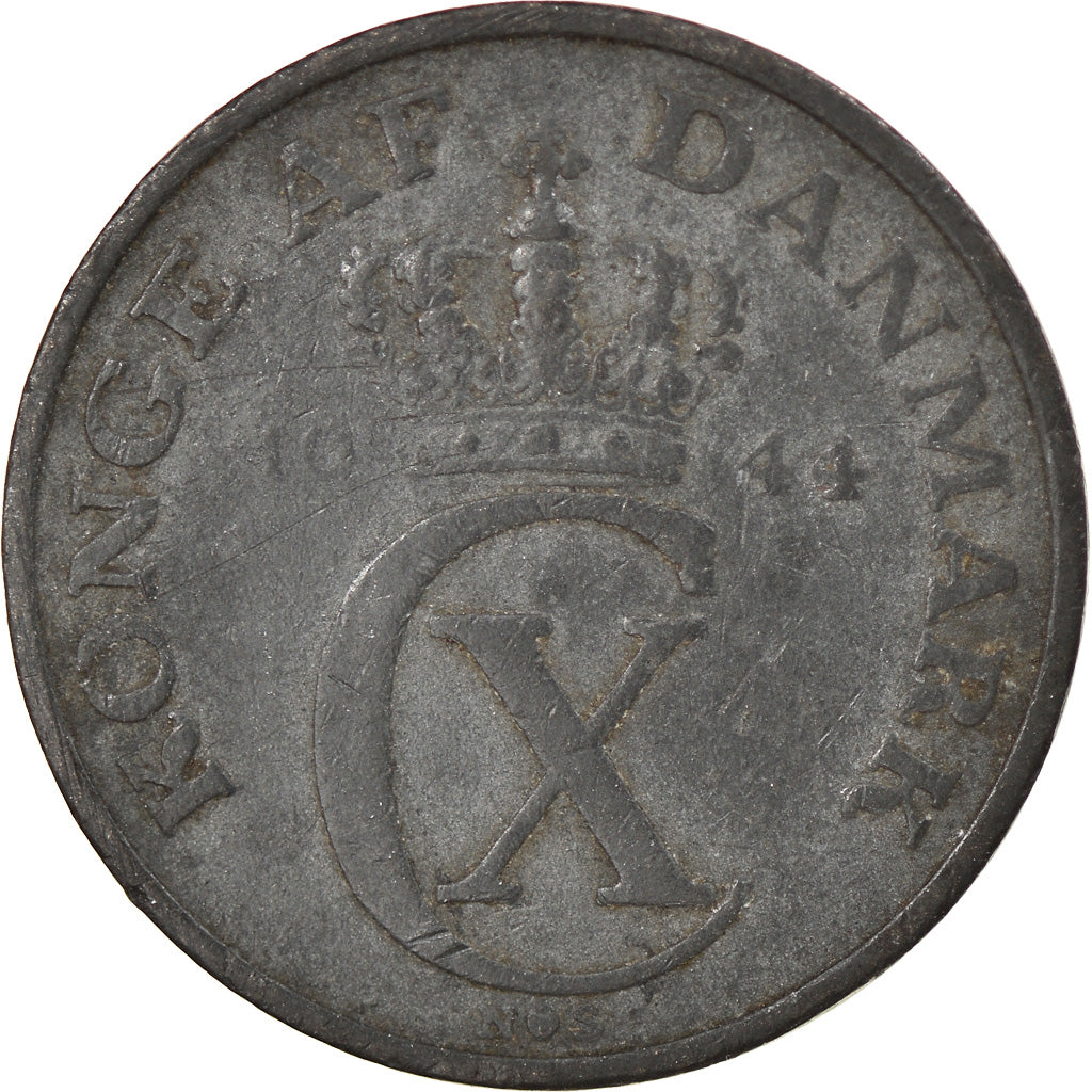 Moneda, Dinamarca, Christian X, 2 Öre, 1944, Copenhagen, MBC, Cinc, KM:833a