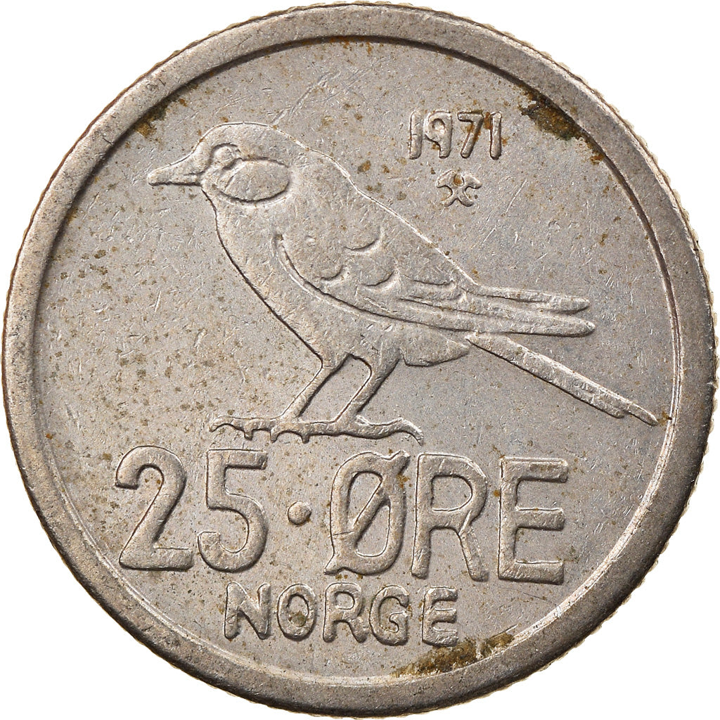 Moneta, Norvegia, Olav V, 25 Öre, 1971, BB, Rame-nichel, KM:407
