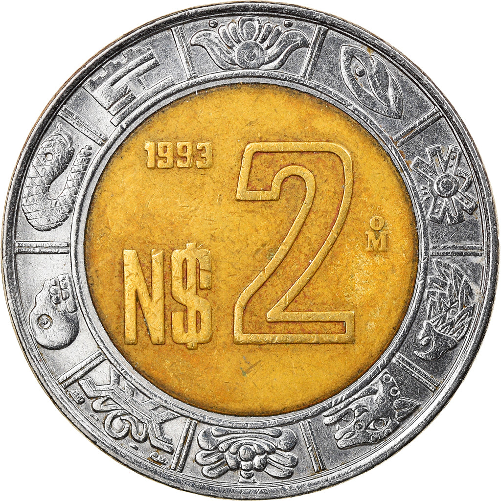 Moneda, México, 2 Nuevo Pesos, 1993, Mexico City, MBC, Bimetálico, KM:551