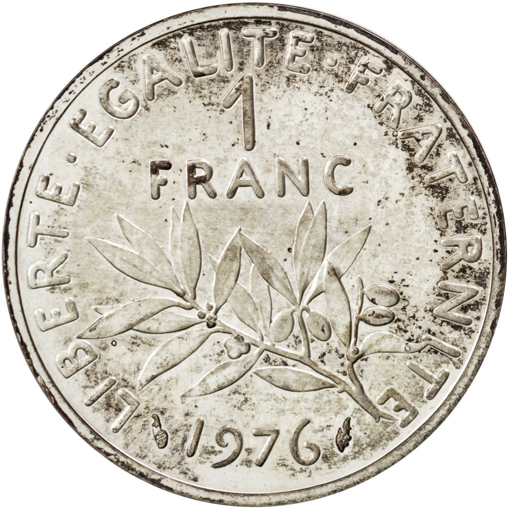 FRANCE, Franc, 1976, KM #P555, AU(55-58), Silver, Gadoury #104.P2, 13.70
