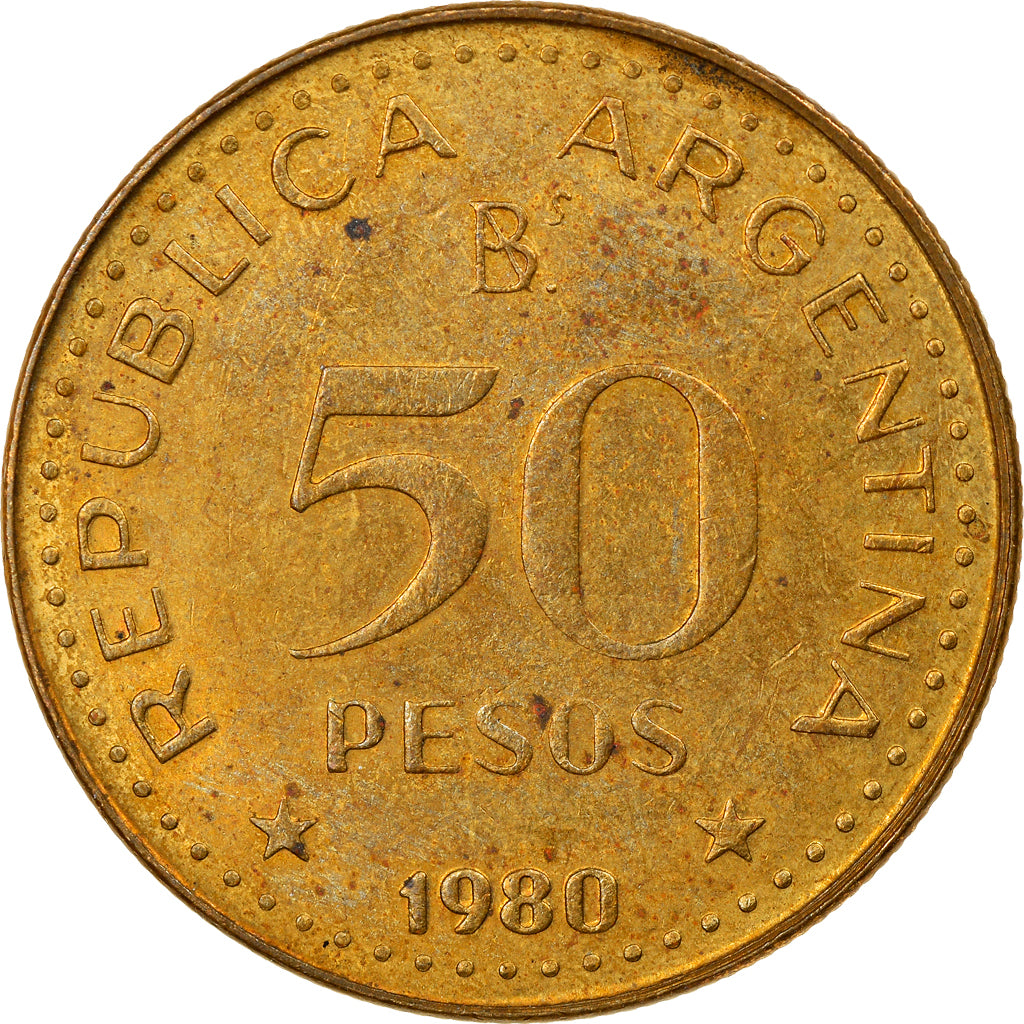 Moneda, Argentina, 50 Pesos, 1980, MBC, Aluminio - bronce, KM:83