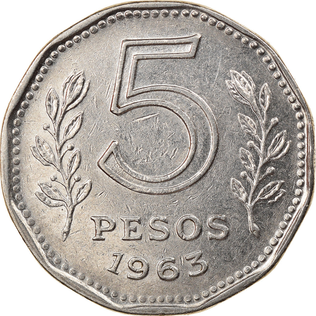 Coin, Argentina, 5 Pesos, 1963, EF(40-45), Nickel Clad Steel, KM:59