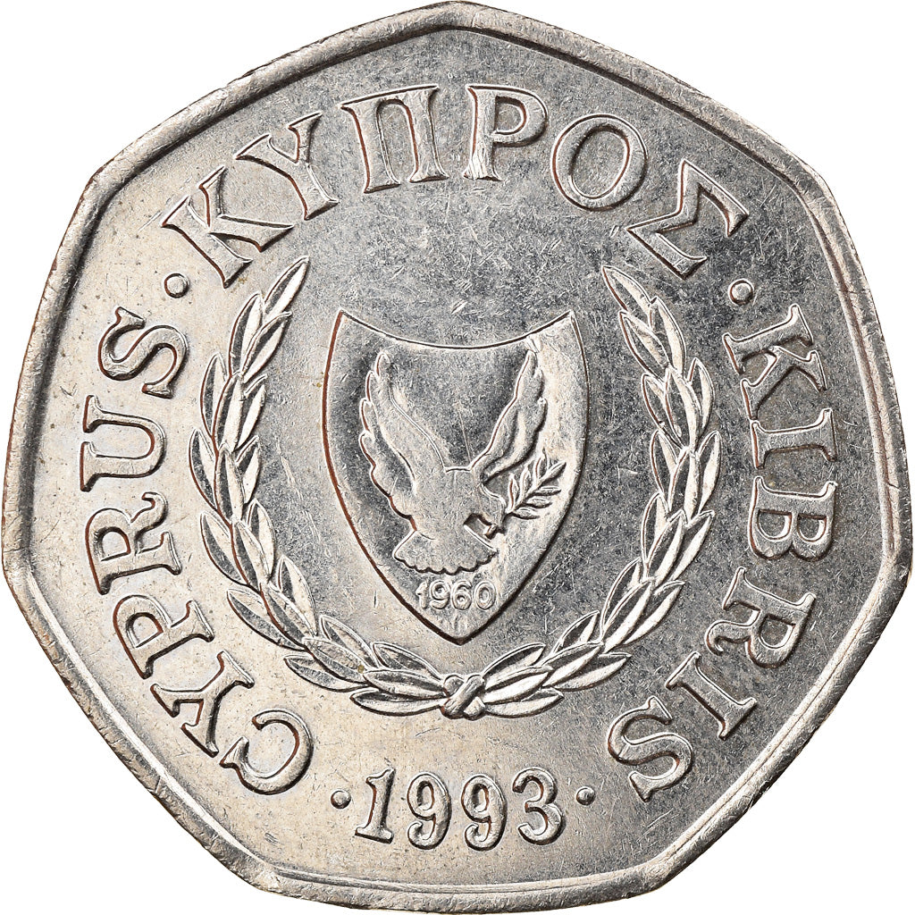 Coin, Cyprus, 50 Cents, 1993, EF(40-45), Copper-nickel, KM:66