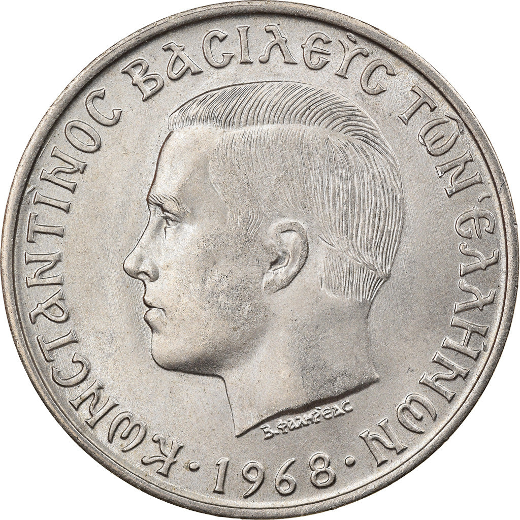 Coin, Greece, Constantine II, 10 Drachmai, 1968, AU(55-58), Copper-nickel, KM:96