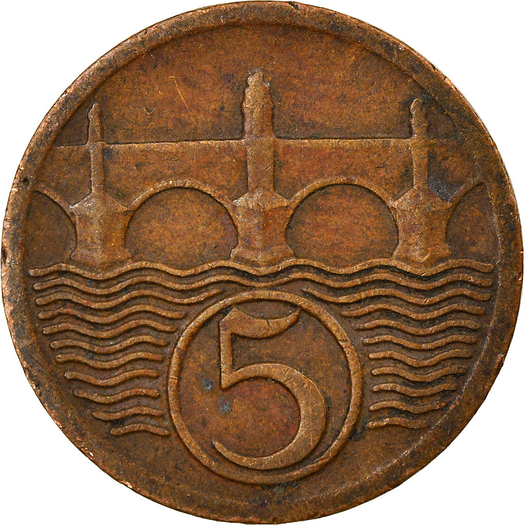 Coin, Czechoslovakia, 5 Haleru, 1927, EF(40-45), Bronze, KM:6