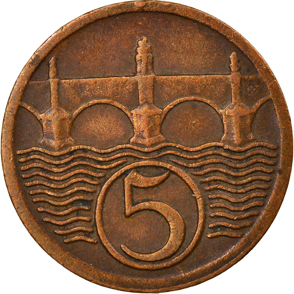 Coin, Czechoslovakia, 5 Haleru, 1927, EF(40-45), Bronze, KM:6