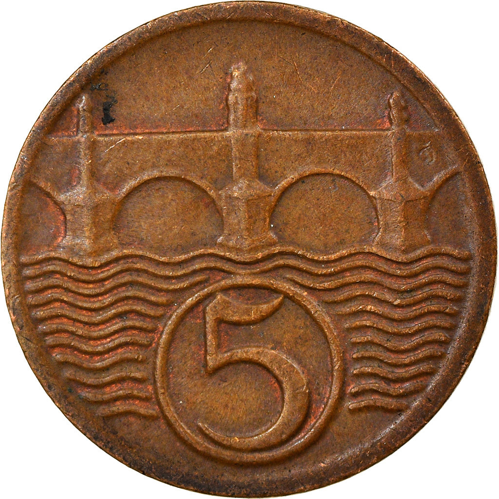 Coin, Czechoslovakia, 5 Haleru, 1929, EF(40-45), Bronze, KM:6