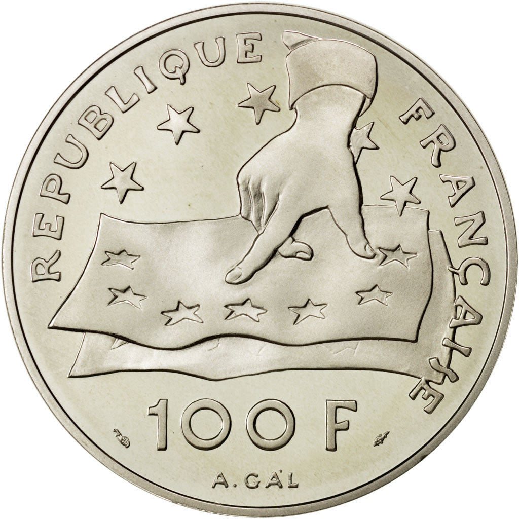 FRANCE, 100 Francs-15 Ecus, 1991, KM #1002, MS(65-70), Silver, 22.20