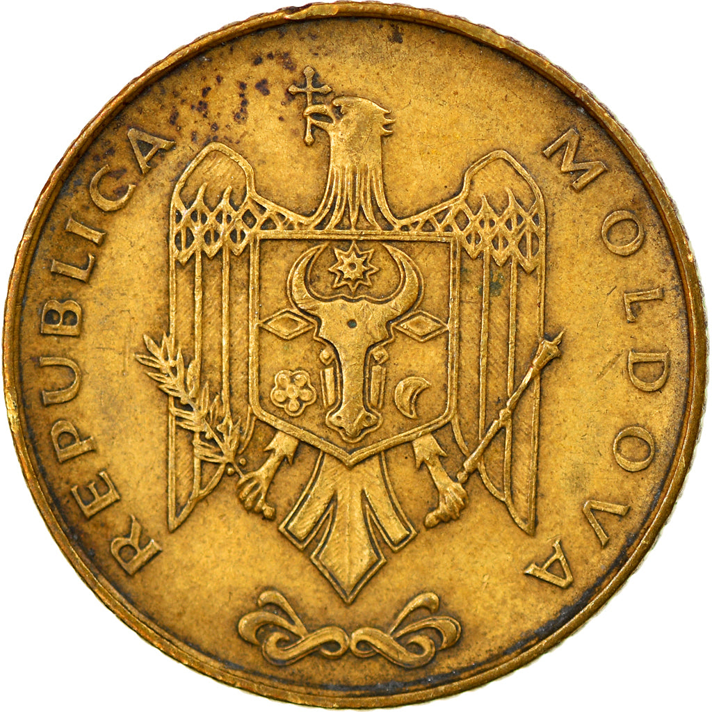 Coin, Moldova, 50 Bani, 1997, EF(40-45), Brass Clad Steel, KM:10