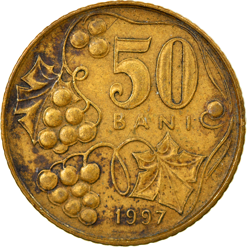 Coin, Moldova, 50 Bani, 1997, EF(40-45), Brass Clad Steel, KM:10