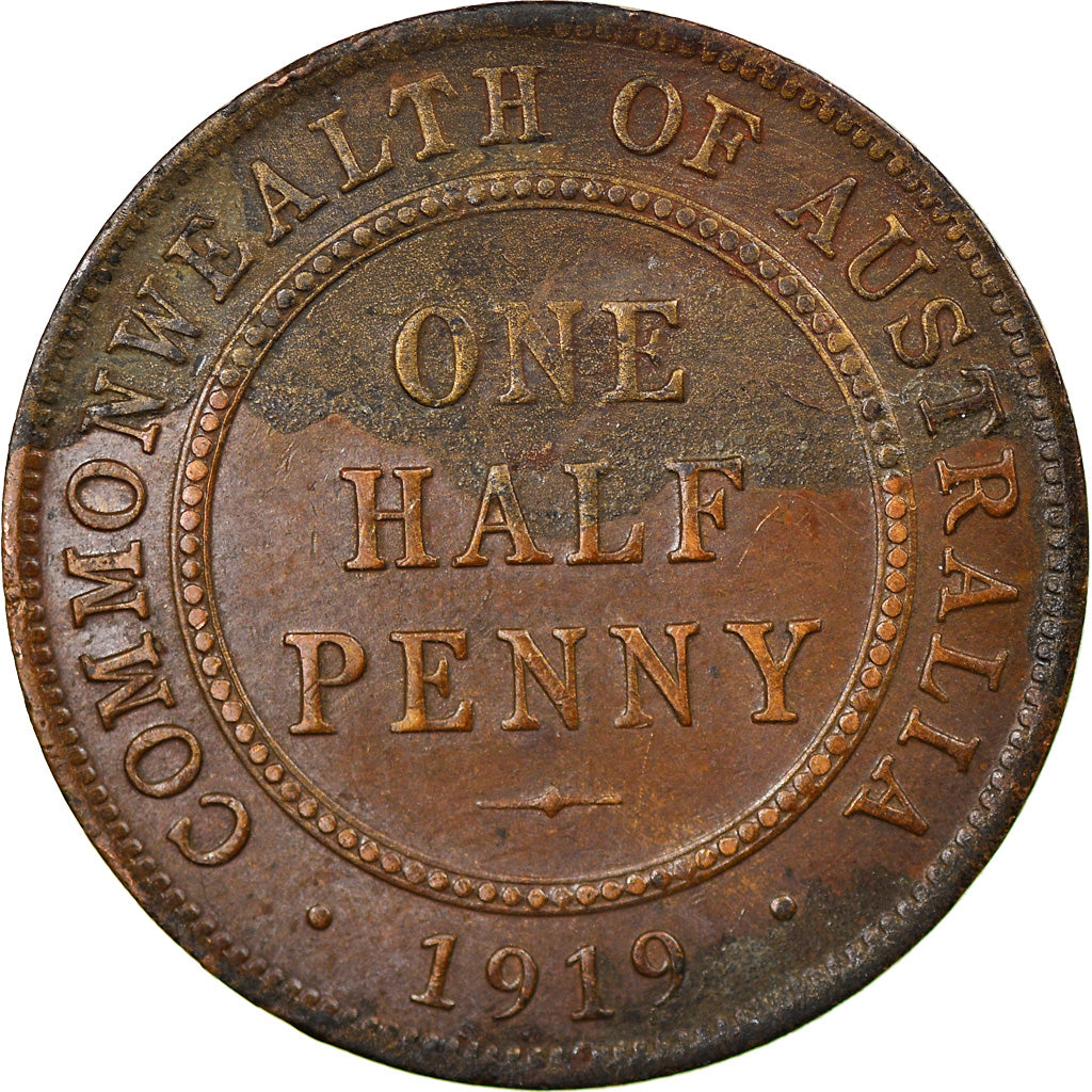 Coin, Australia, George V, 1/2 Penny, 1919, EF(40-45), Bronze, KM:22