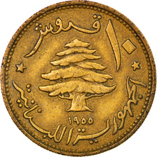 Coin, Lebanon, 10 Piastres, 1955, Paris, EF(40-45), Aluminum-Bronze, KM:23