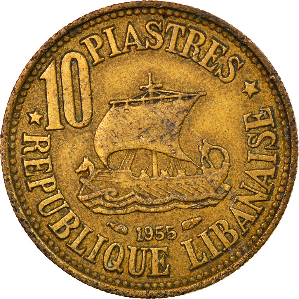 Coin, Lebanon, 10 Piastres, 1955, Paris, EF(40-45), Aluminum-Bronze, KM:23