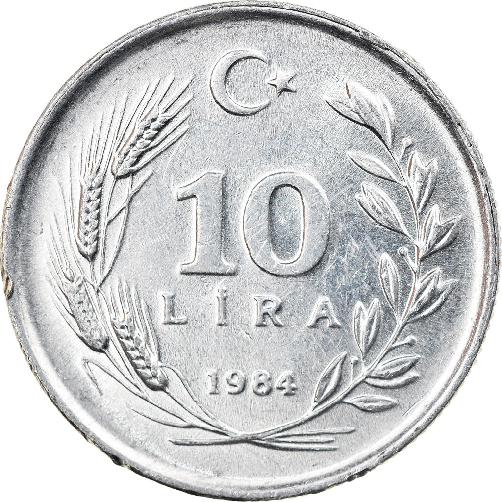 Coin, Turkey, 10 Lira, 1984, AU(55-58), Aluminum, KM:964