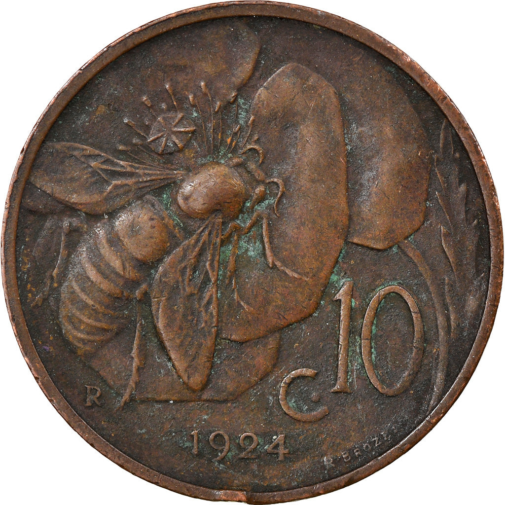 Coin, Italy, Vittorio Emanuele III, 10 Centesimi, 1924, Rome, VF(30-35), Bronze