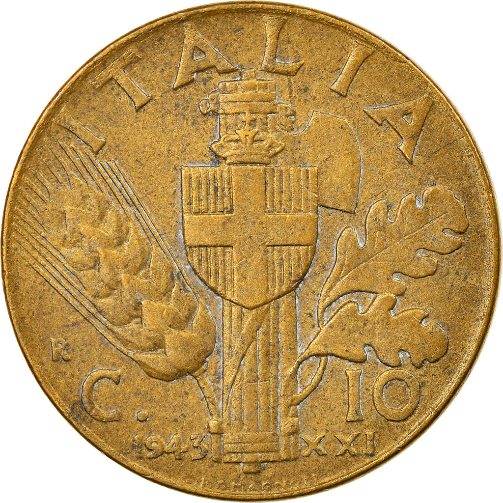 Monnaie, Italie, Vittorio Emanuele III, 10 Centesimi, 1943, Rome, TTB