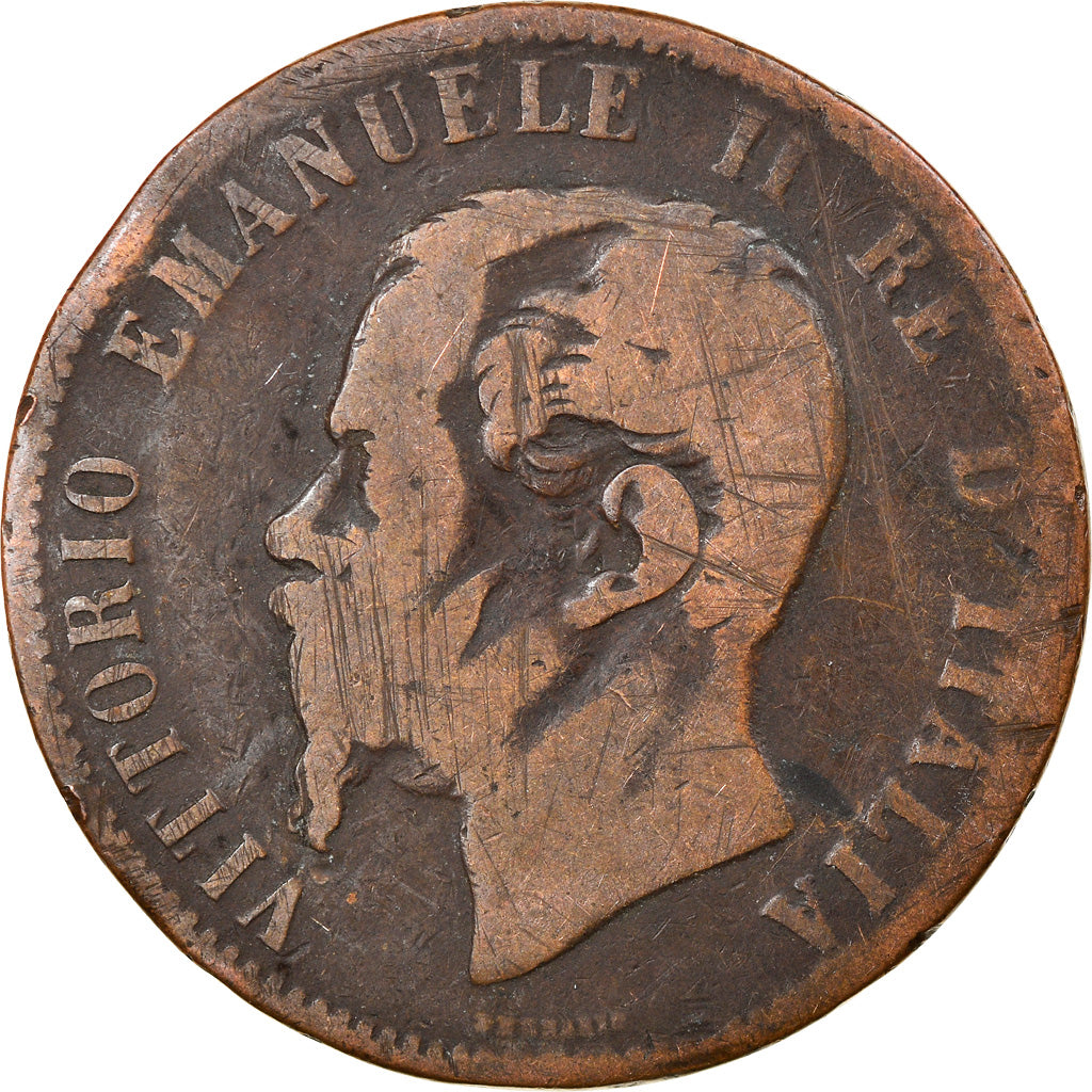 Moneda, Italia, Vittorio Emanuele II, 10 Centesimi, 1867, Naples, BC, Cobre