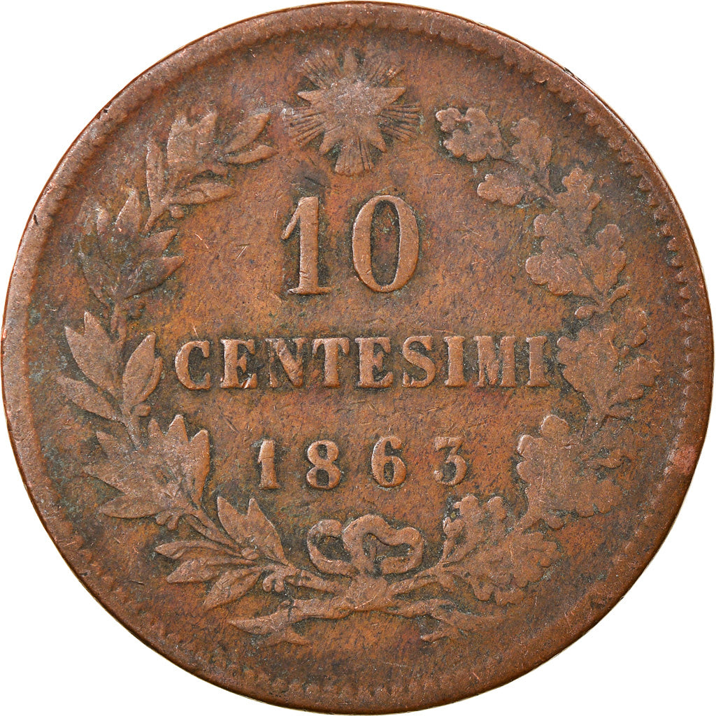 Monnaie, Italie, Vittorio Emanuele II, 10 Centesimi, 1863, Rome, TB, Cuivre