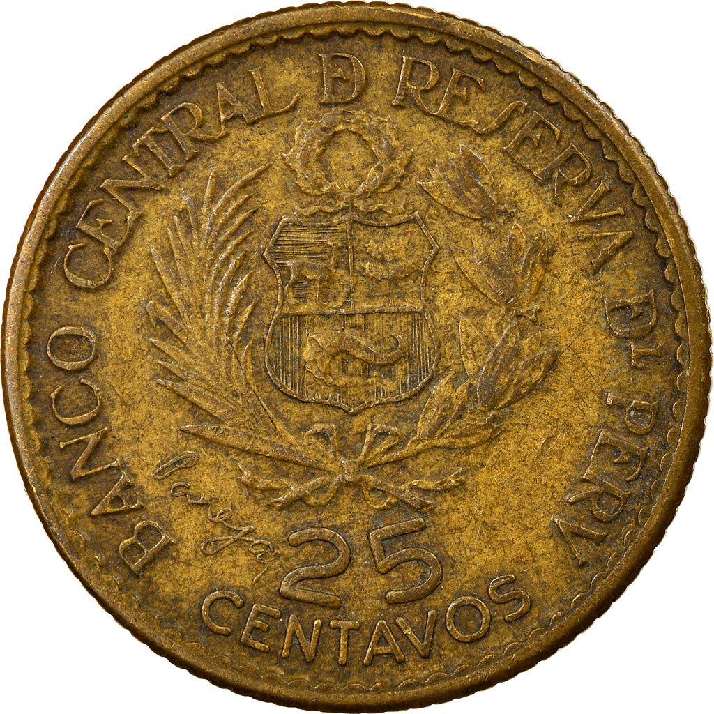 Moneta, Perù, 25 Centavos, 1965, BB, Ottone, KM:238