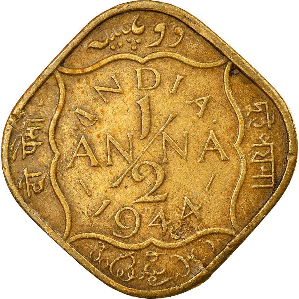 Coin, INDIA-BRITISH, George VI, 1/2 Anna, 1944, Bombay, EF(40-45), Nickel-brass
