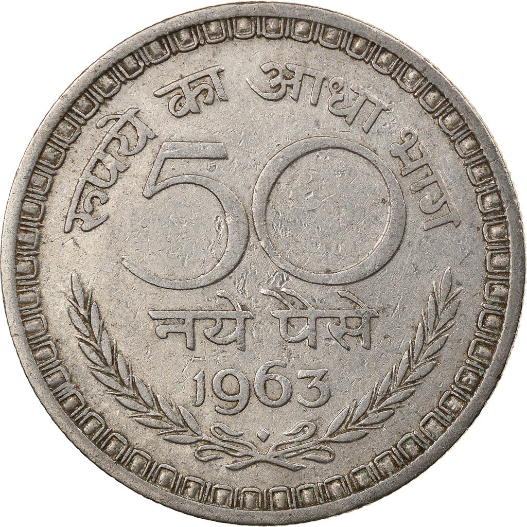 Coin, INDIA-REPUBLIC, 50 Naye Paise, 1963, EF(40-45), Nickel, KM:55
