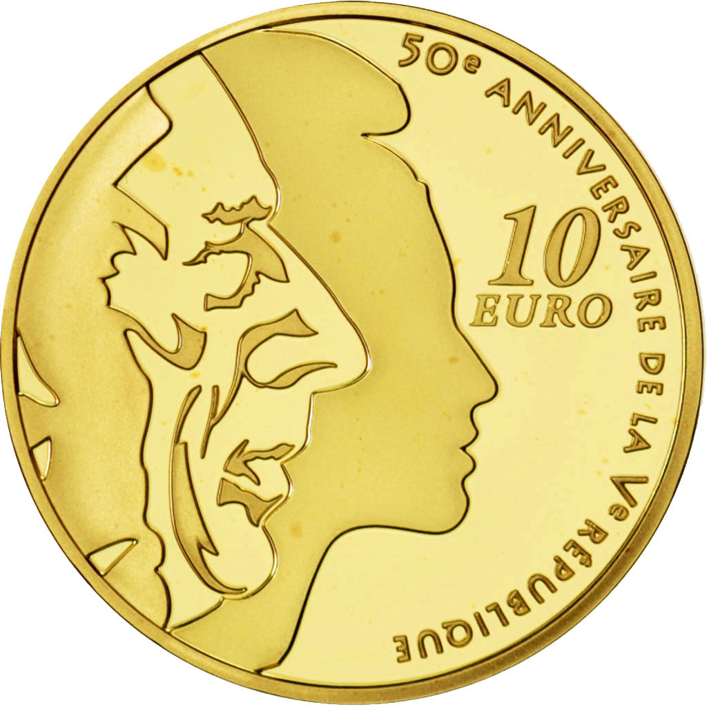 France, 10 Euro, 2008, MS(65-70), Gold, 8.45