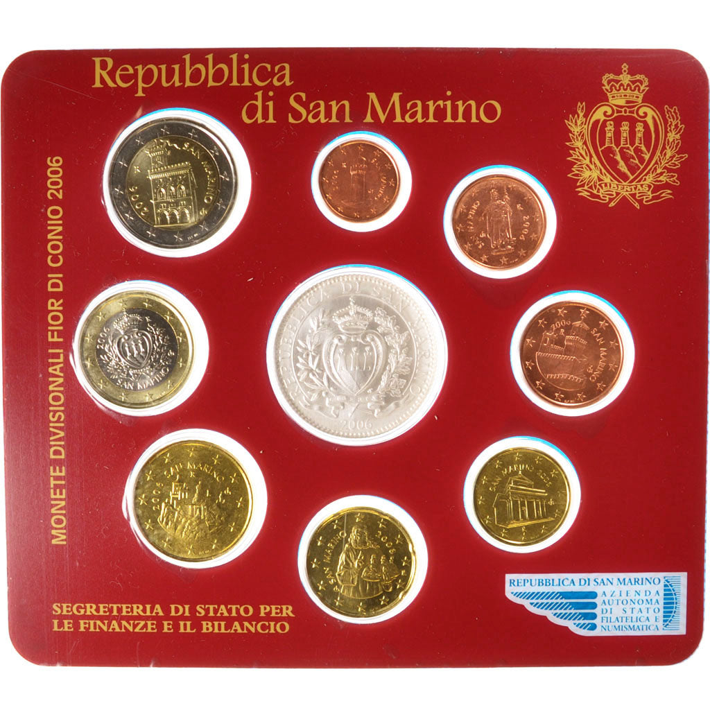 San Marino, 1 Cent to 2 Euro, 2006, MS(65-70)