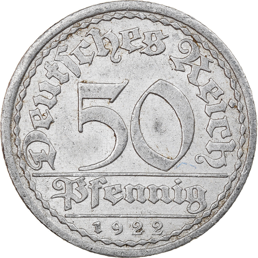 Munten, Duitsland, Weimarrepubliek, 50 Pfennig, 1922, Berlin, ZF, Aluminium