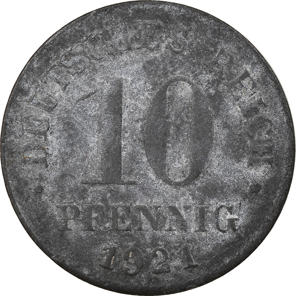 Coin, GERMANY - EMPIRE, 10 Pfennig, 1921, Berlin, VF(30-35), Zinc, KM:26