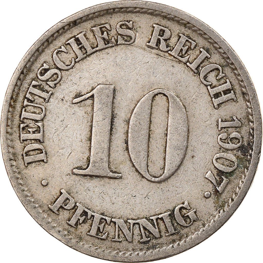 Coin, GERMANY - EMPIRE, Wilhelm II, 10 Pfennig, 1907, Hambourg, EF(40-45)
