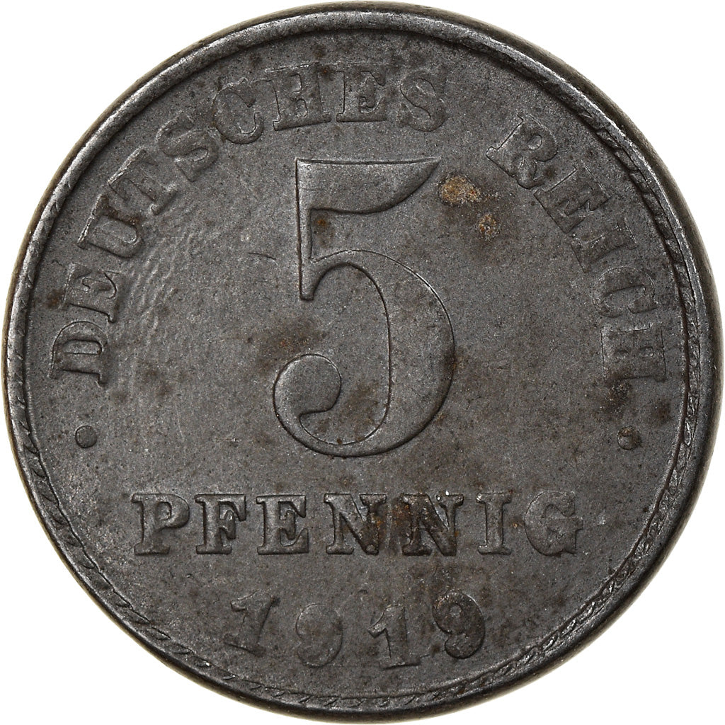 Moneda, ALEMANIA - IMPERIO, 5 Pfennig, 1919, Munich, BC+, Hierro, KM:19