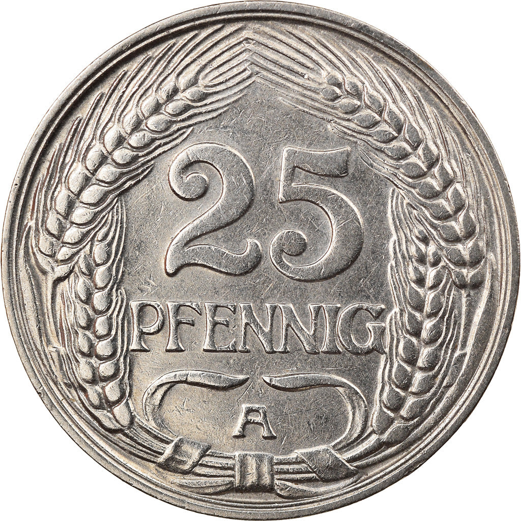 Coin, GERMANY - EMPIRE, Wilhelm II, 25 Pfennig, 1910, Berlin, AU(55-58), Nickel