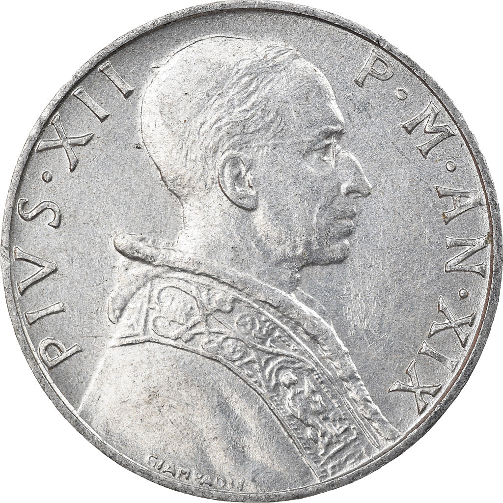 Moneta, PAŃSTWO WATYKAŃSKIE, Pius XII, 5 Lire, 1957, EF(40-45), Aluminium
