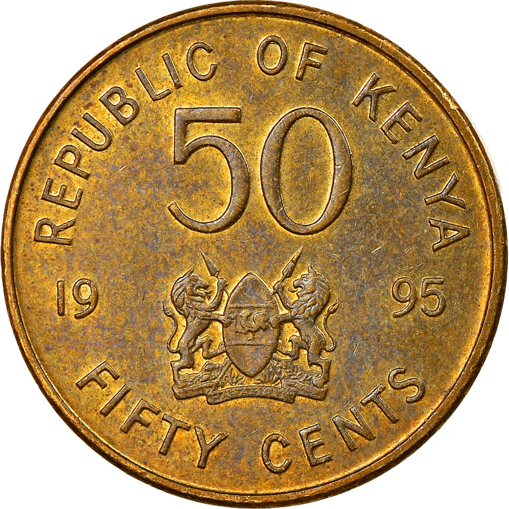 Coin, Kenya, 50 Cents, 1995, EF(40-45), Brass plated steel, KM:28