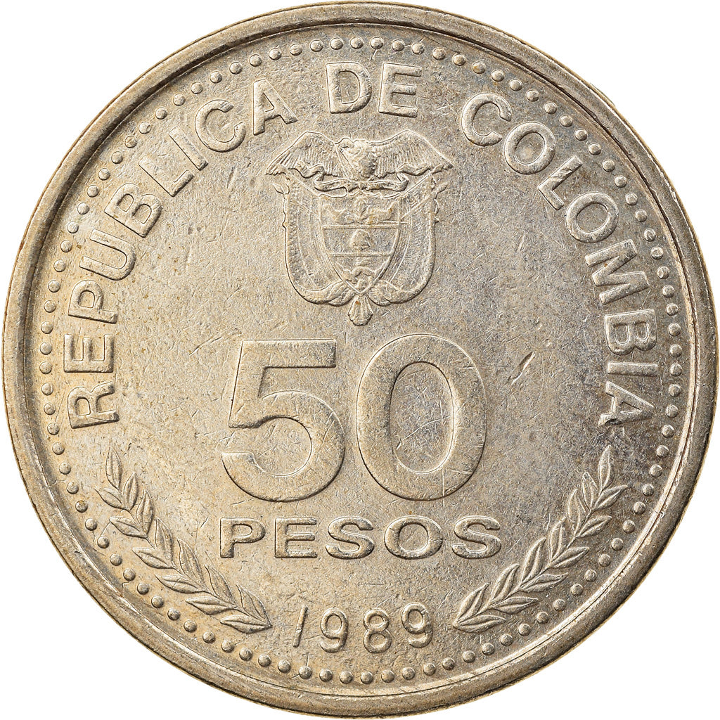 Coin, Colombia, 50 Pesos, 1989, EF(40-45), Copper-nickel, KM:272