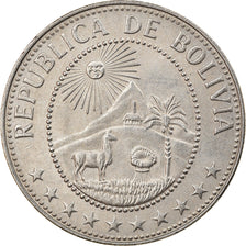 Moeda, Bolívia, 50 Centavos, 1965, AU(55-58), Aço Revestido a Níquel, KM:190