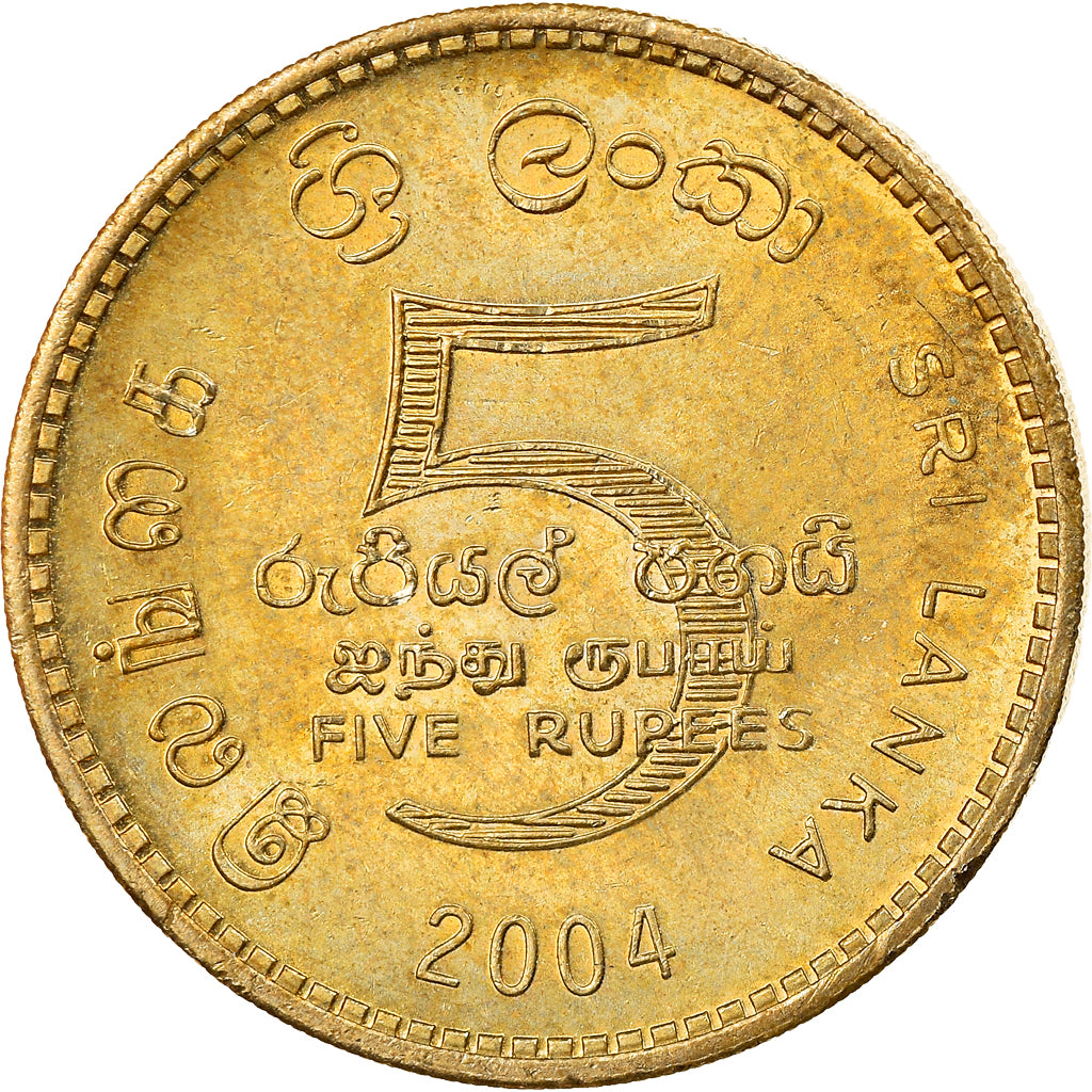 Coin, Sri Lanka, 5 Rupees, 2004, AU(55-58), Nickel-brass, KM:148.2