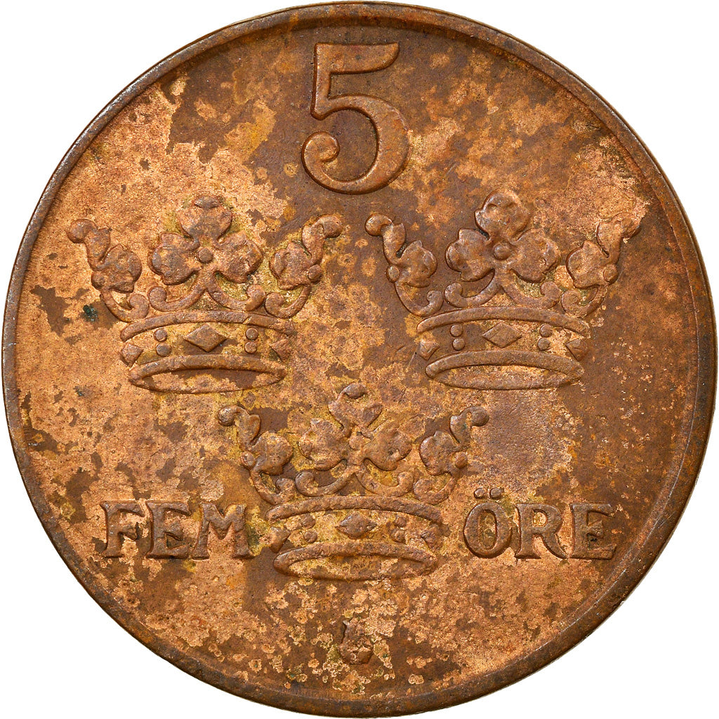 Moneta, Svezia, Gustaf V, 5 Öre, 1926, MB+, Bronzo, KM:779.2
