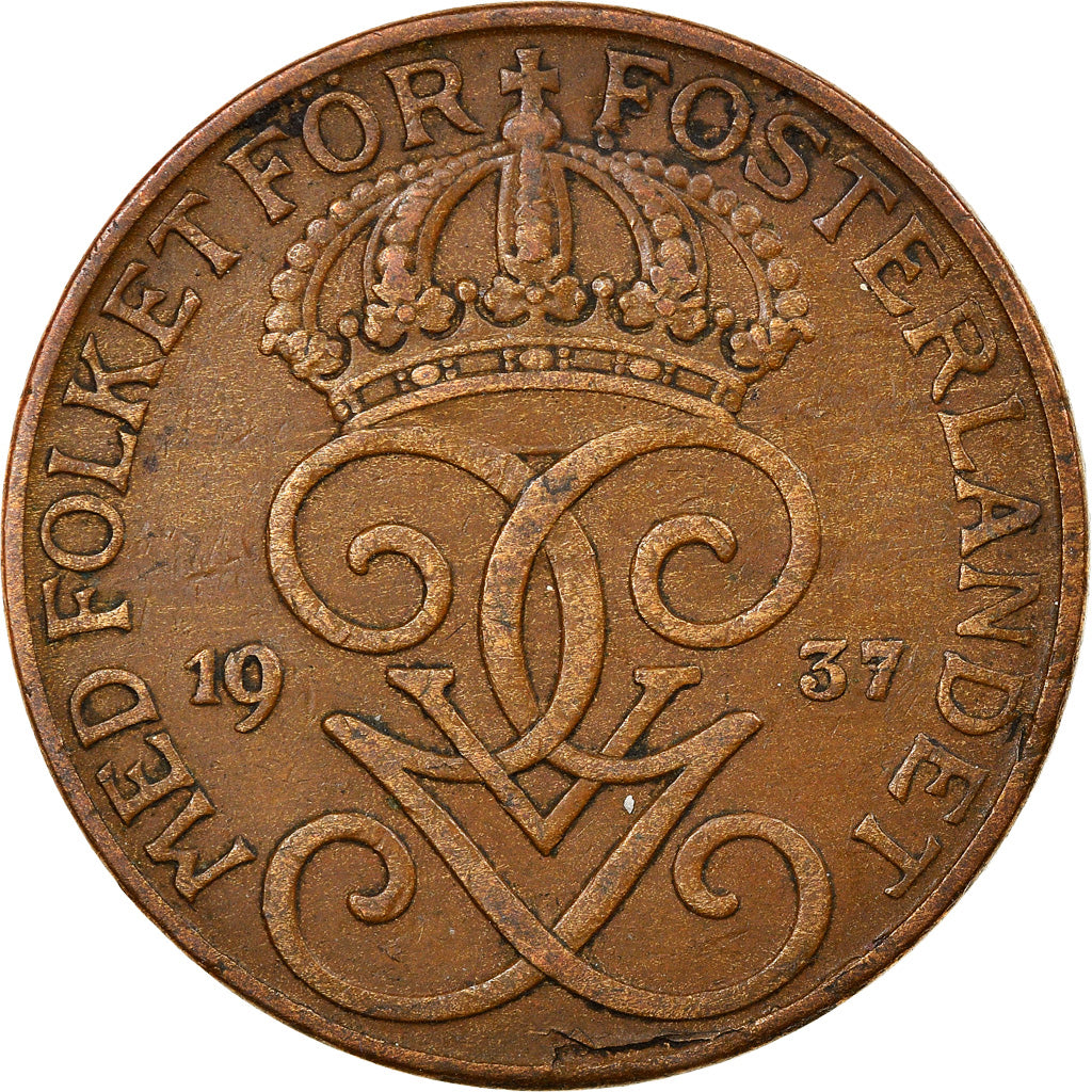 Coin, Sweden, Gustaf V, 5 Öre, 1937, EF(40-45), Bronze, KM:779.2