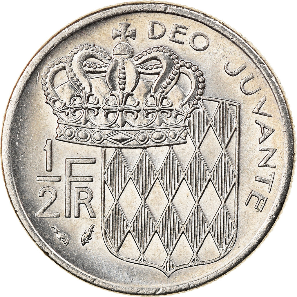 Coin, Monaco, Rainier III, 1/2 Franc, 1976, MS(63), Nickel, KM:145, Gadoury:MC